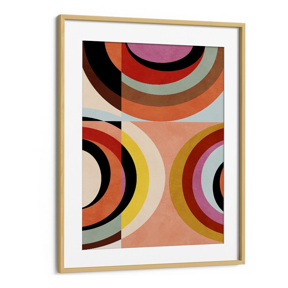 warm colors bauhaus geometry iii by ana rut bre abstract art abstract wall art in Oak Wood Frame With Mount