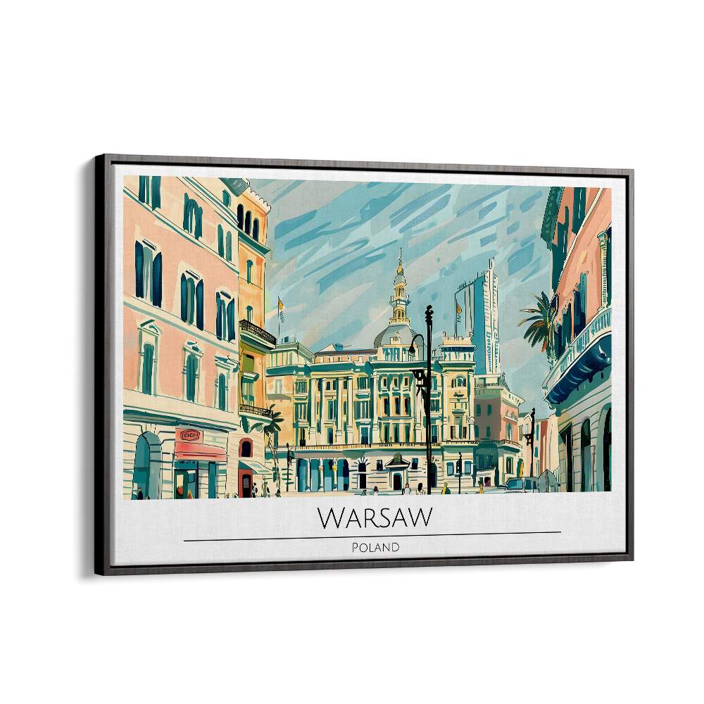 warsaw city-poland travel posters in Black Floater Frame