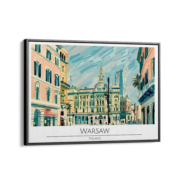 warsaw city-poland travel posters in Black Floater Frame