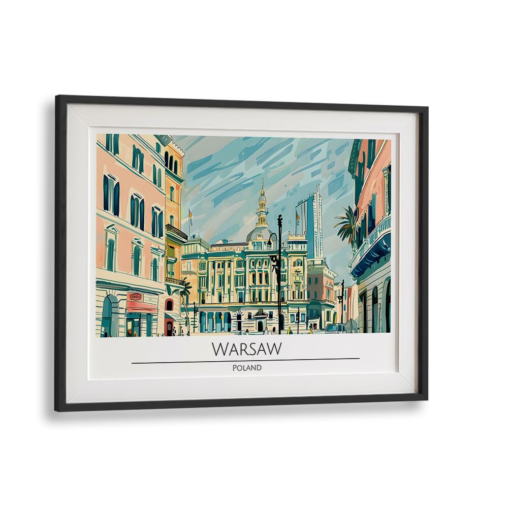 warsaw city-poland travel posters in Black Frame With Mount