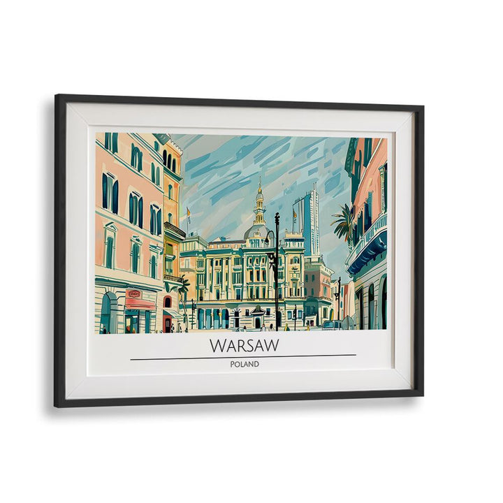 warsaw city-poland travel posters in Black Frame With Mount