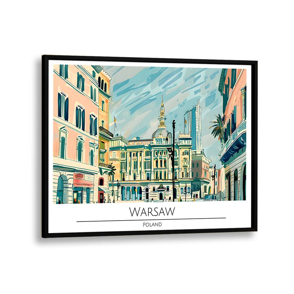 warsaw city-poland travel posters in Black Plain Frame