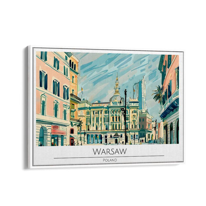 warsaw city-poland travel posters in White Floater Frame