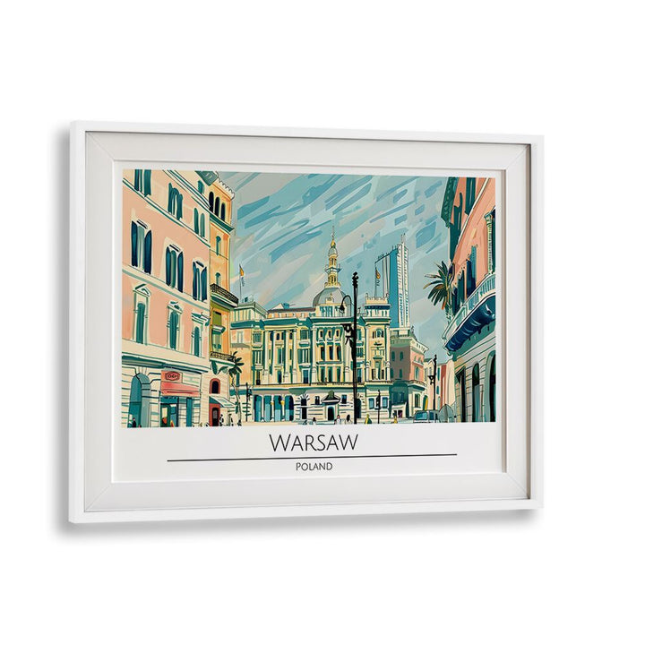 warsaw city-poland travel posters in White Frame With Mount