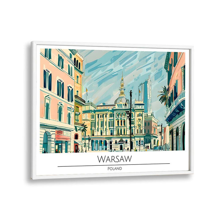 warsaw city-poland travel posters in White Plain Frame