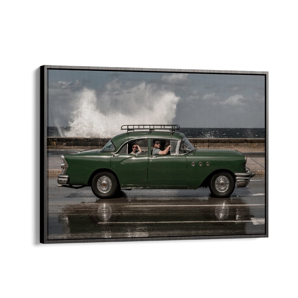 waving malecon car poster in Black Floater Frame