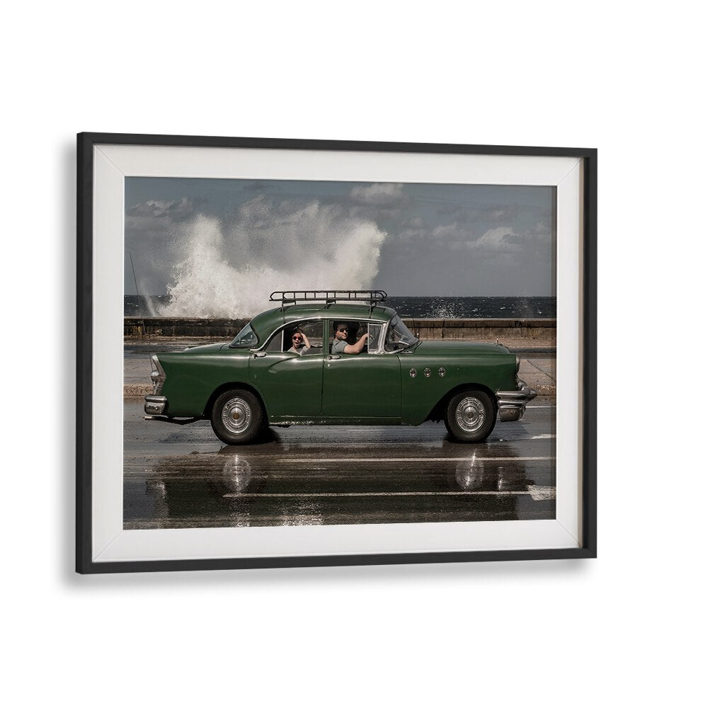 waving malecon car poster in Black Frame With Mount 