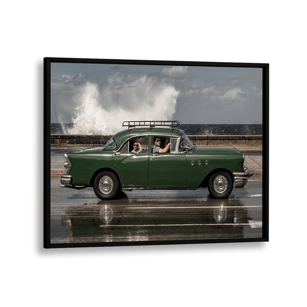 waving malecon car poster in Black Plain Frame