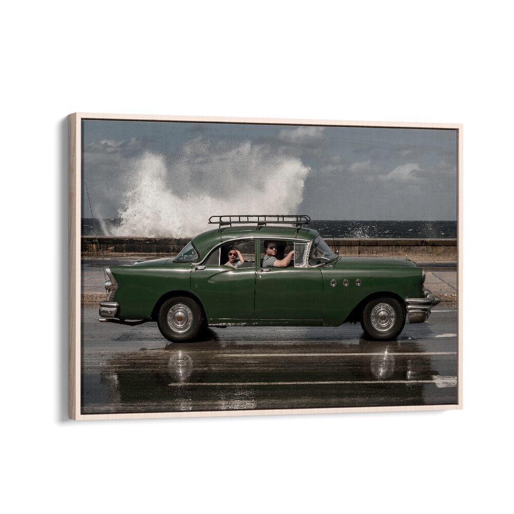 waving malecon car poster in Oak Wood Floater Frame