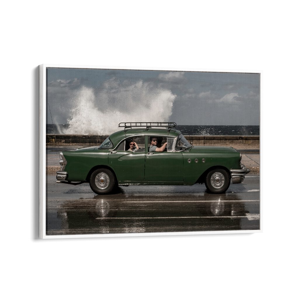 waving malecon car poster in White Floater Frame