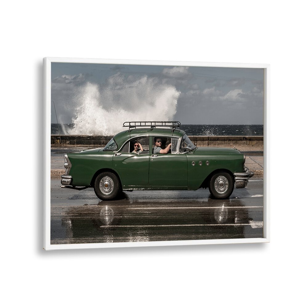 waving malecon car poster in White Plain Frame