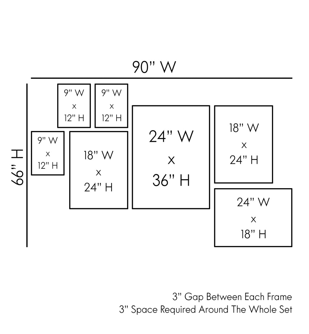 Gallery wall layout for WHISPERS OF VINTAGE BLOOM, GALLERY WALLS set by Asian Monk, showcasing elegant floral motifs.