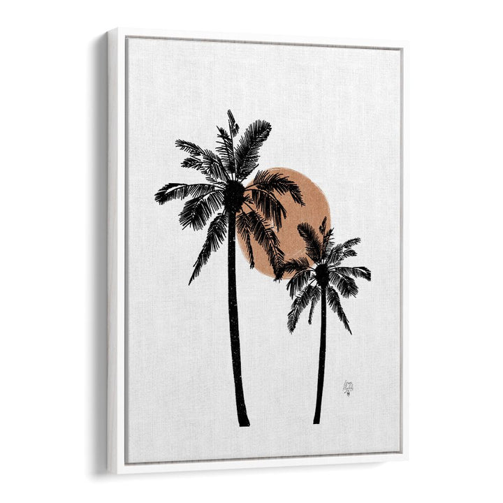 white background palm trees landscape paintings in White Floater Frame