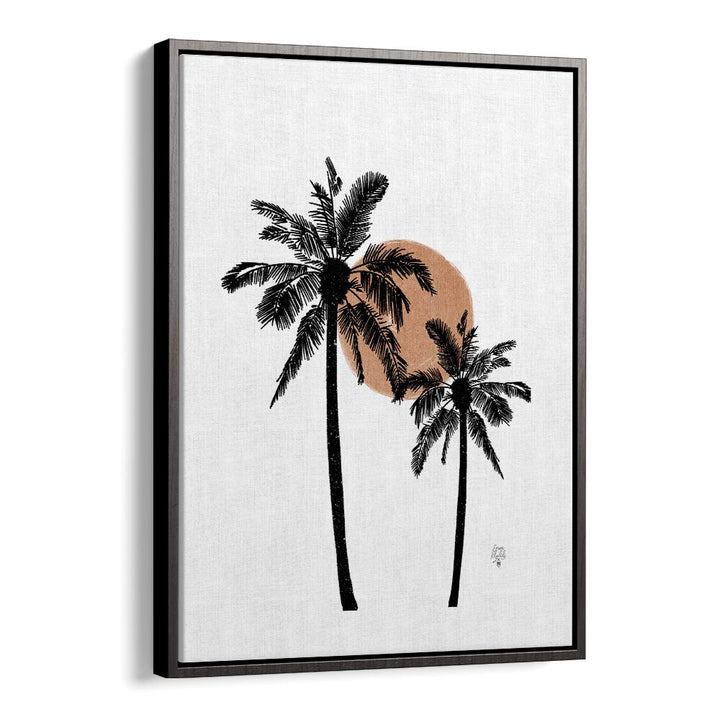 white background palm trees landscape painttings in Black Floater Frame