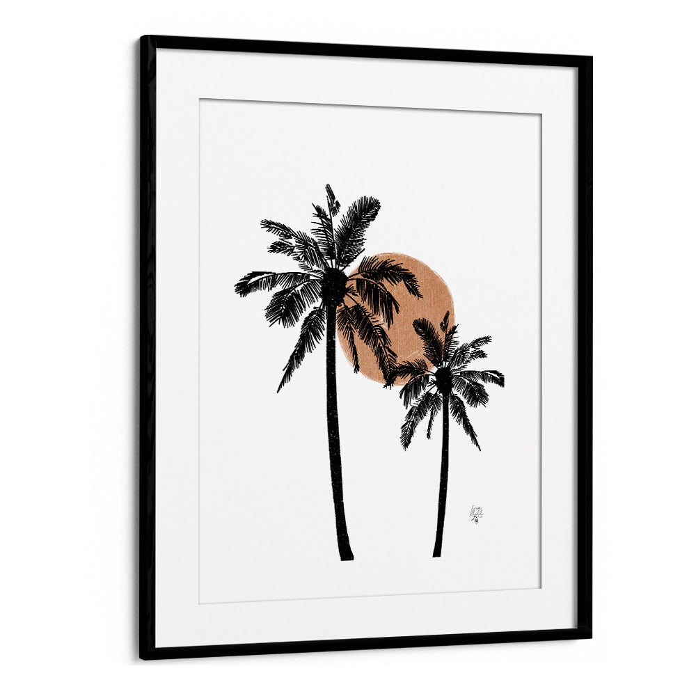 white background palm trees landscape painttings in Black Frame With Mount