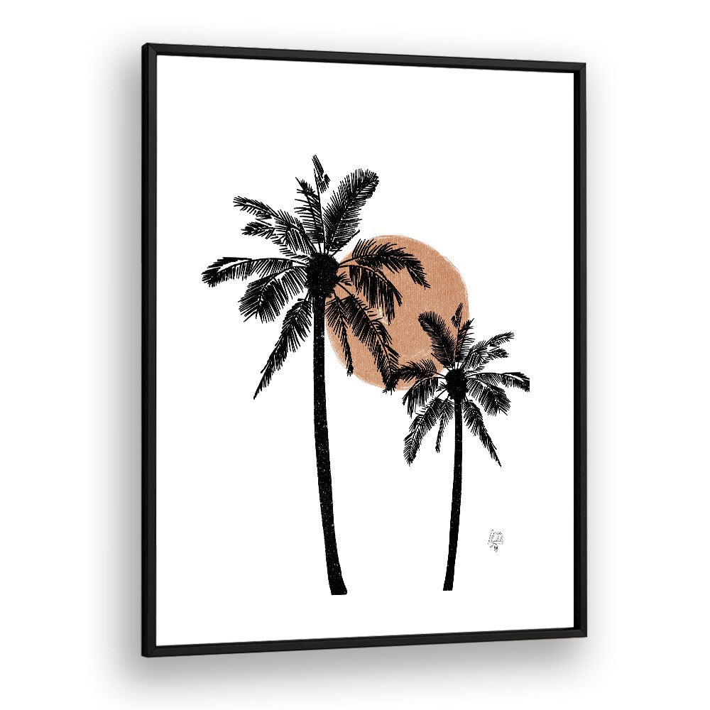 white background palm trees landscape paintings in Black Plain Frame