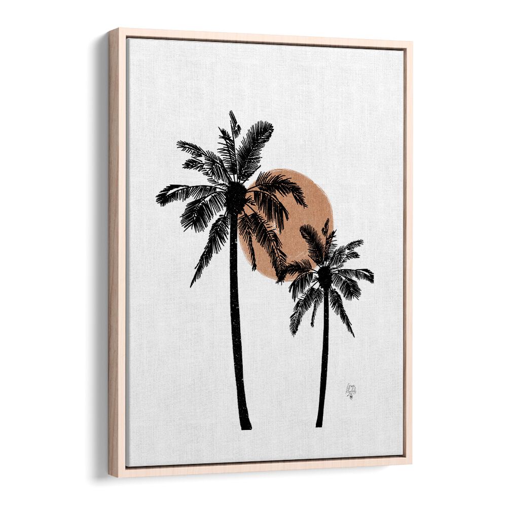 white background palm trees landscape painttings in Oak Wood Floater Frame