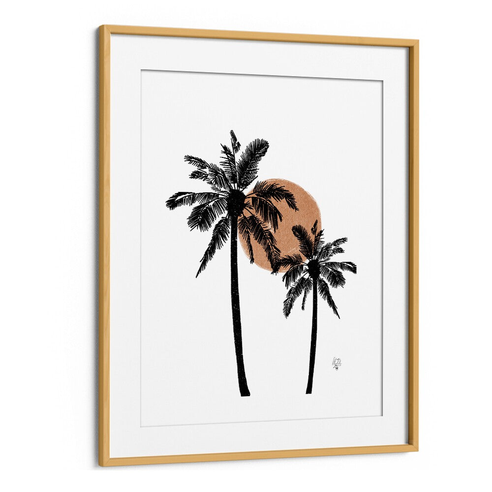 white background palm trees landscape painttings in Oak Wood Frame With Mount