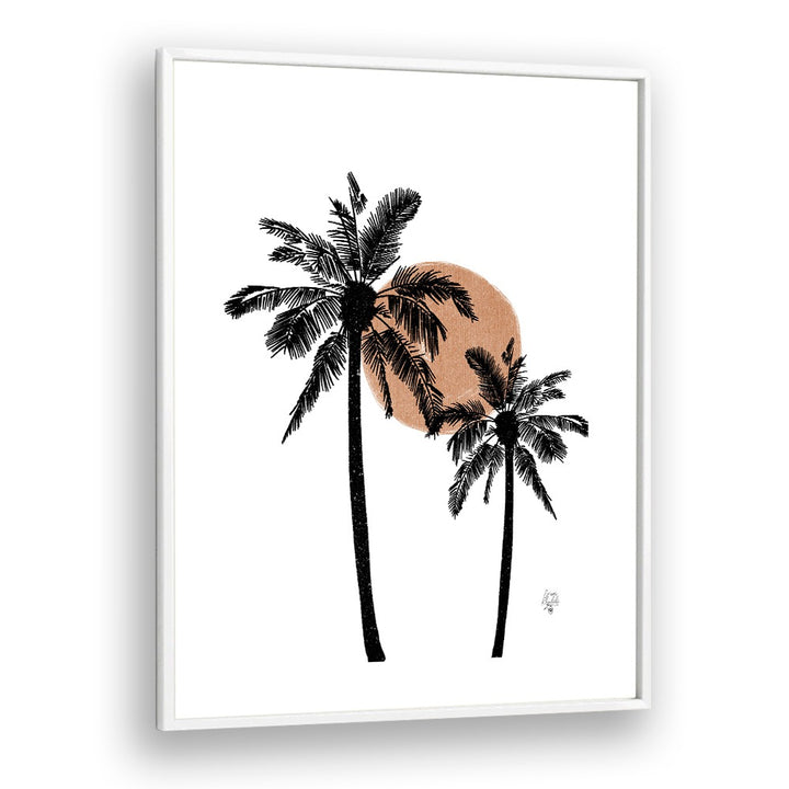 white background palm trees landscape paintings in White Plain Frame