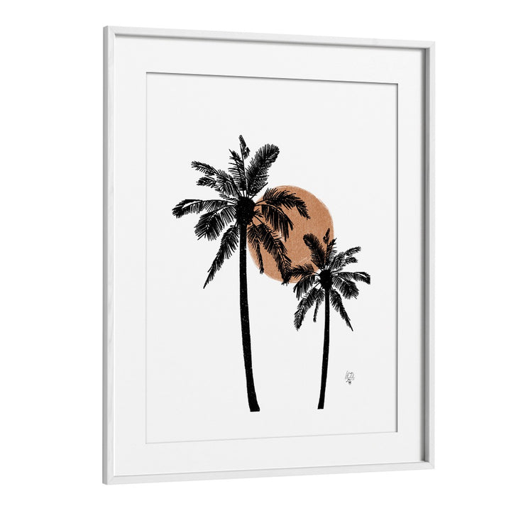 white background palm treeslandscape painttings in White Frame With Mount