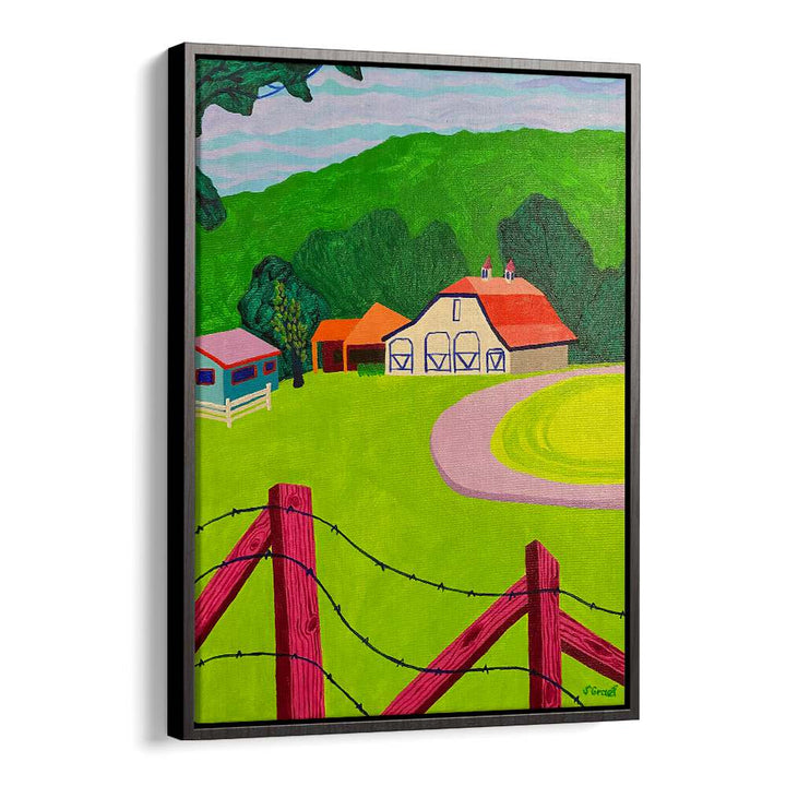 white barn landscape art prints in Black Floater Frame