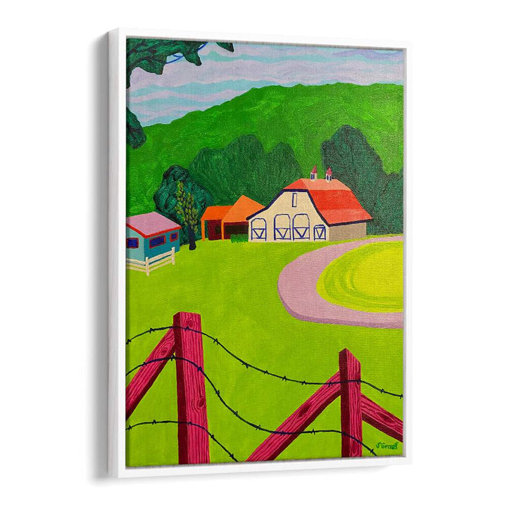 white barn landscape art prints in White Floater Frame