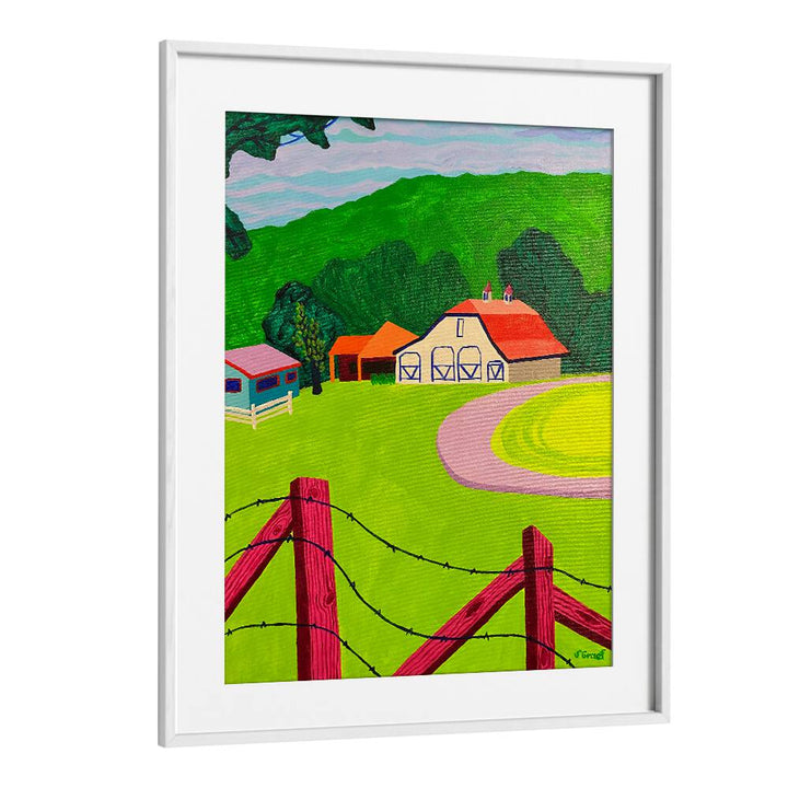 white barn landscape art prints in White Frame With Mount