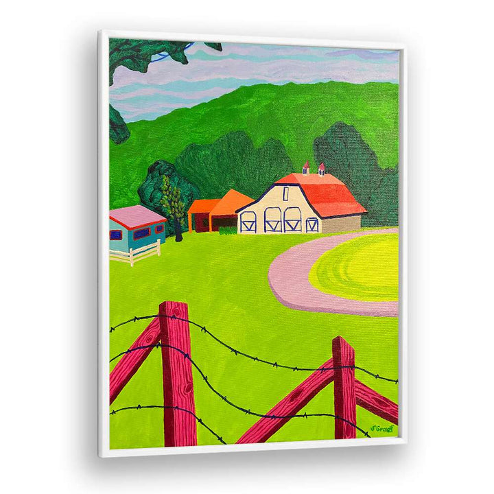 white barn landscape art prints in White Plain Frame
