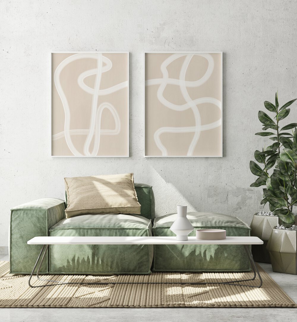 white brush strokes set of 2 Artwork II placed on a wall