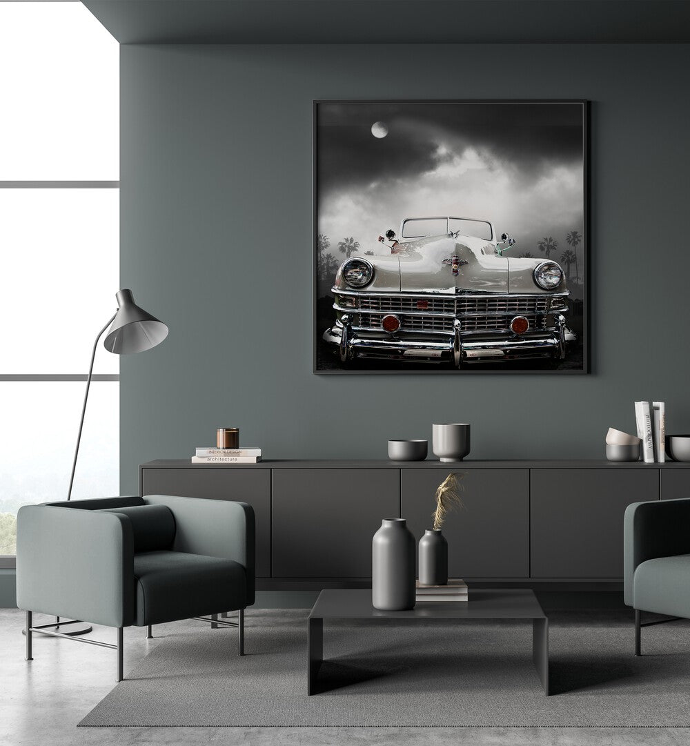 white chrysler car poster Artwork I placed on a Wall 