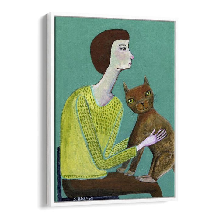 Vintage painting - LADY SITTING WITH BROWN CAT CAT LOVER by Asianmonk