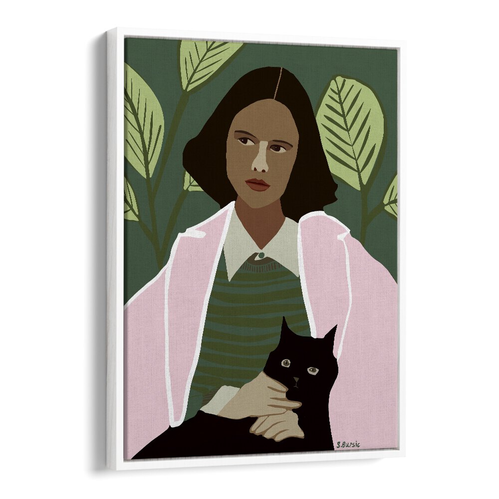 Vintage painting - PNK LADY WITH BLACK CAT by Asianmonk