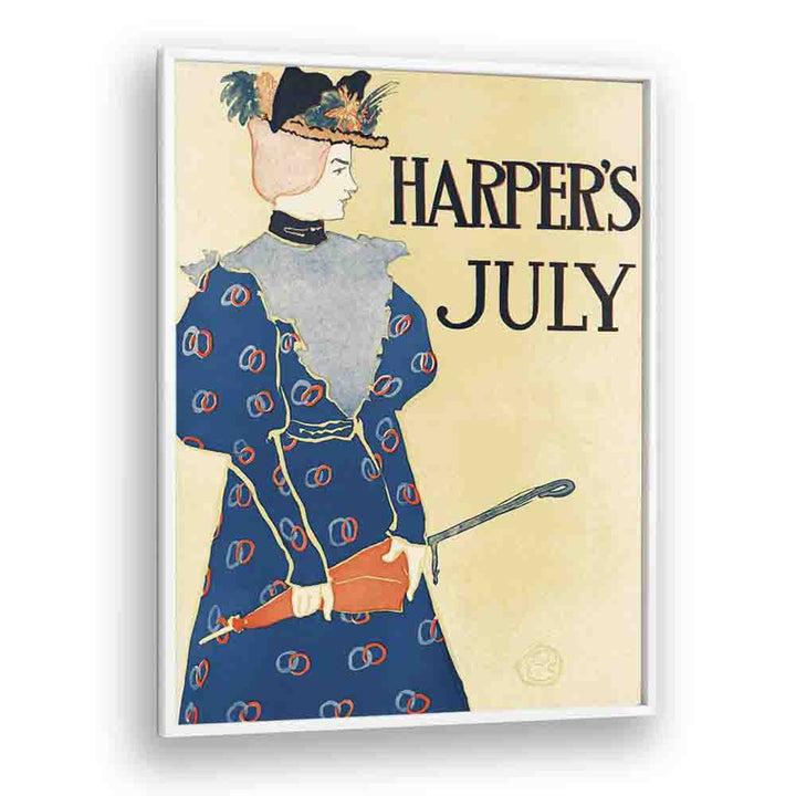 HARPER'S JULY (1896), WOMAN HOLDING AN UMBRELLA ILLUSTRATION BY EDWARD PENFIELD
