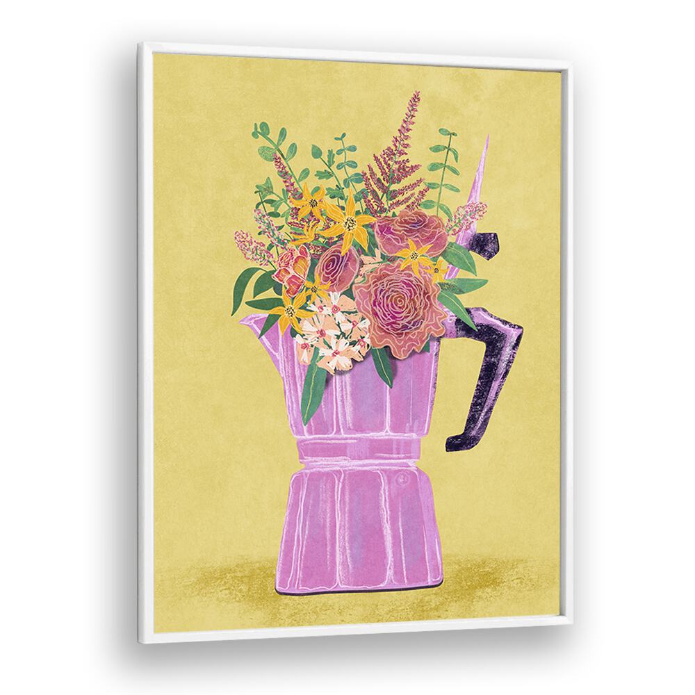 ESPRESSO MAKER WITH FLOWERS.