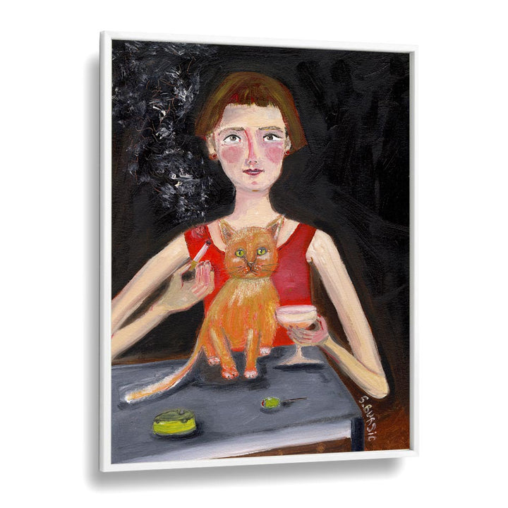 VINTAGE WOMAN WITH COCKTAIL AND CAT