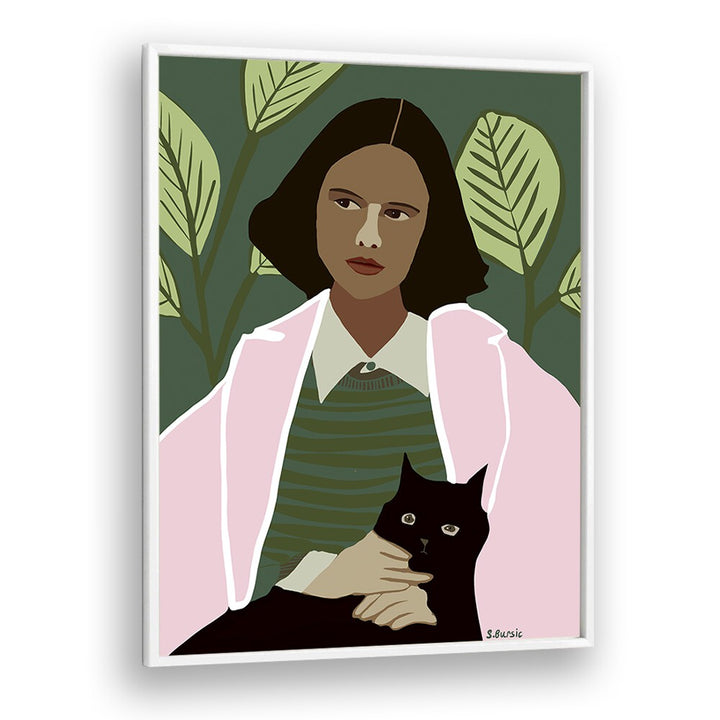 Vintage painting - PNK LADY WITH BLACK CAT by Asianmonk