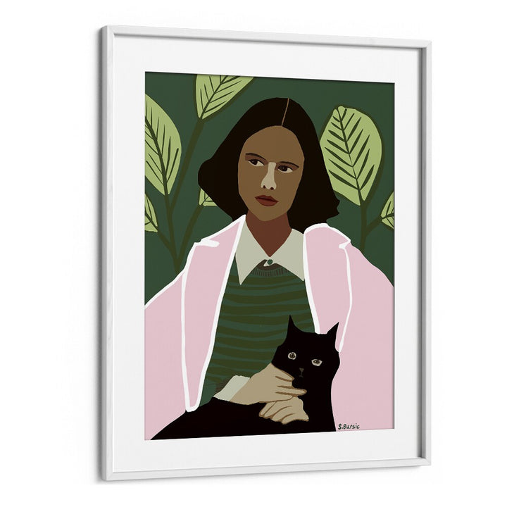 Vintage painting - PNK LADY WITH BLACK CAT by Asianmonk