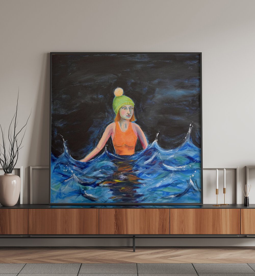 wild swimming women illustration paintings Artwork I placed on a wall