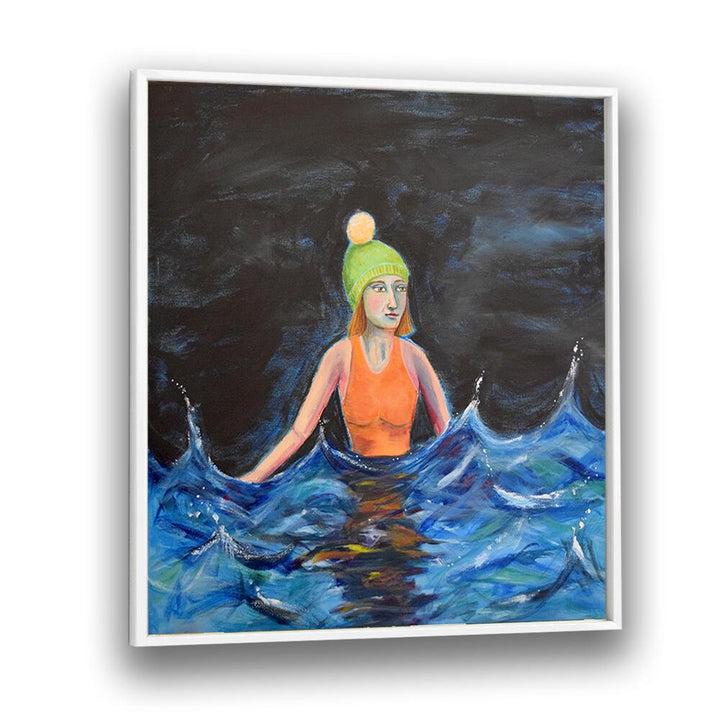 wild swimming women illustration paintings in White Plain Frame