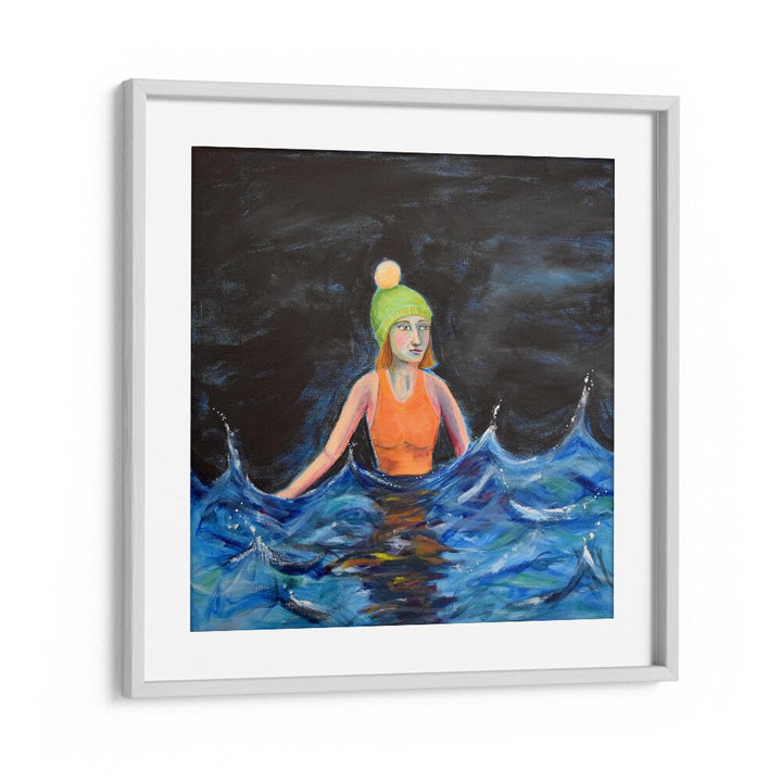 wild swimmingwomen illustration paintings in White Frame With Mount