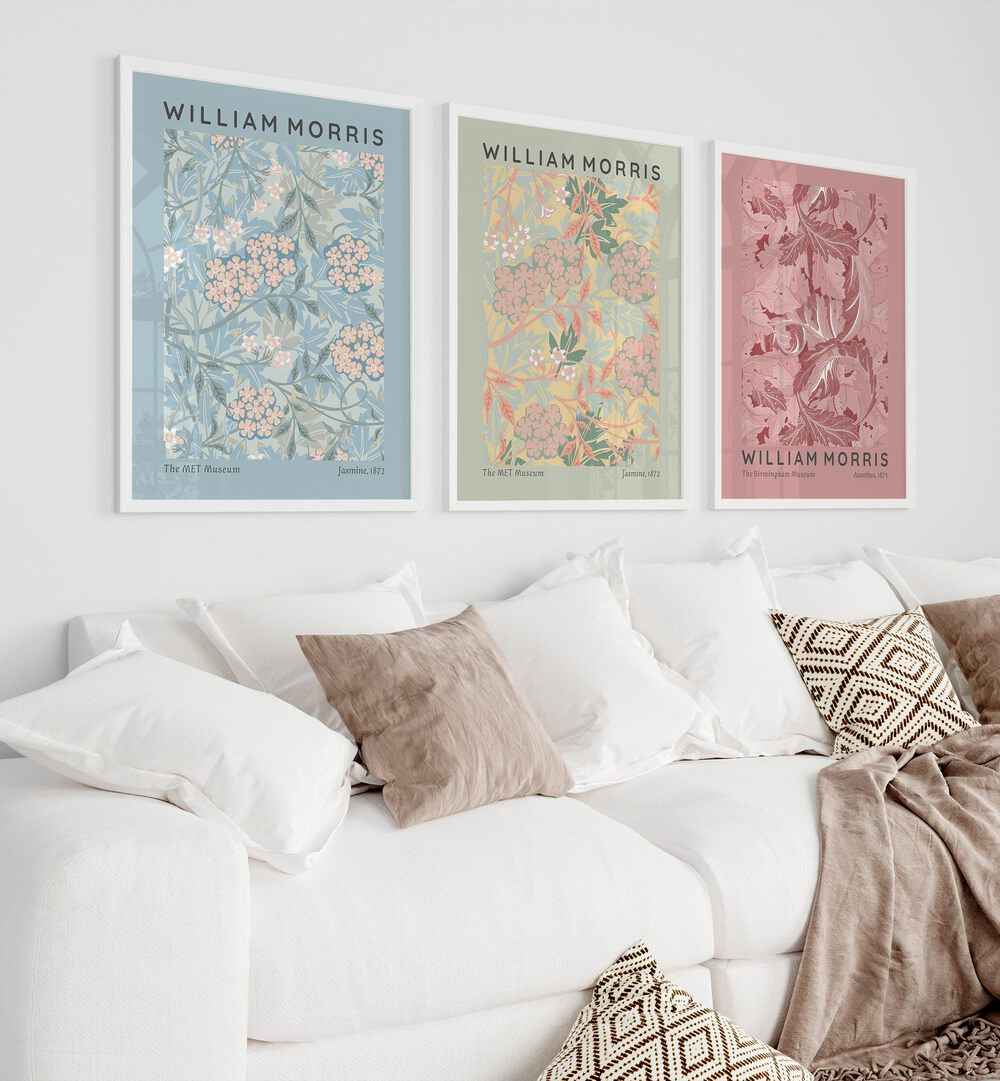 willam morris designs set of 3  placed on a wall 