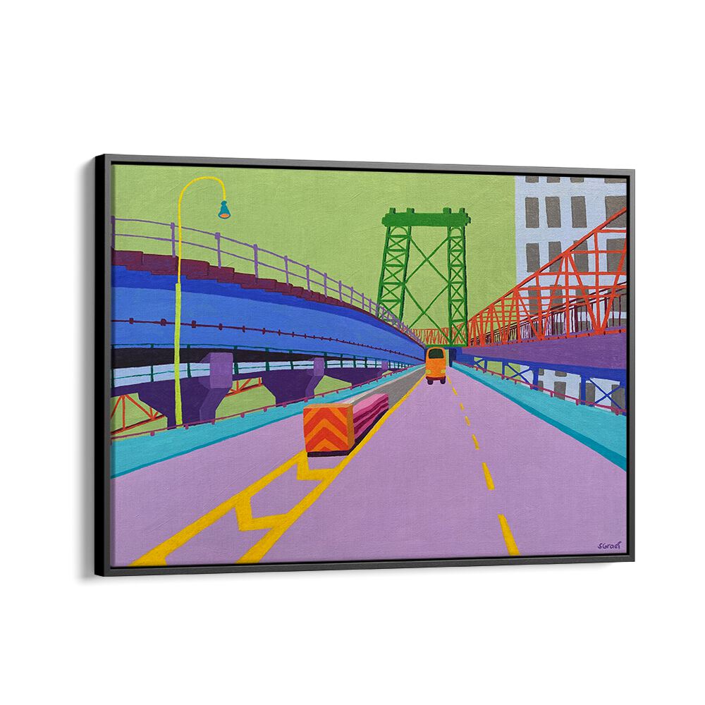 williamsburg bridge landscape art prints in Black Floater Frame