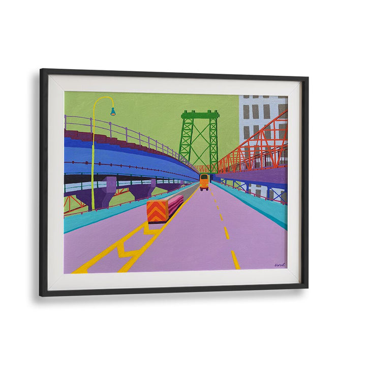 williamsburg bridge landscape art prints in Black Frame With Mount