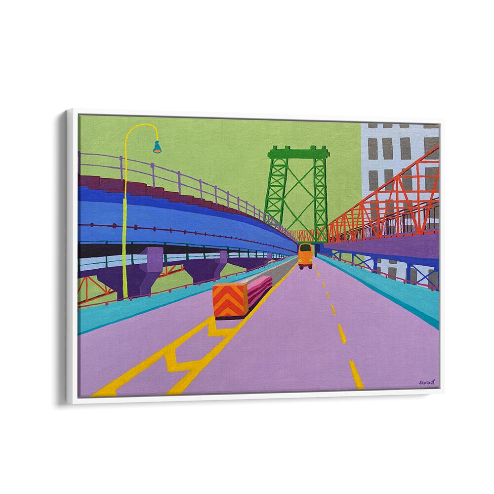 williamsburg bridge landscape art prints in White Floater Frame