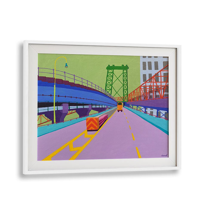 williamsburg bridge landscape art prints in White Frame With Mount