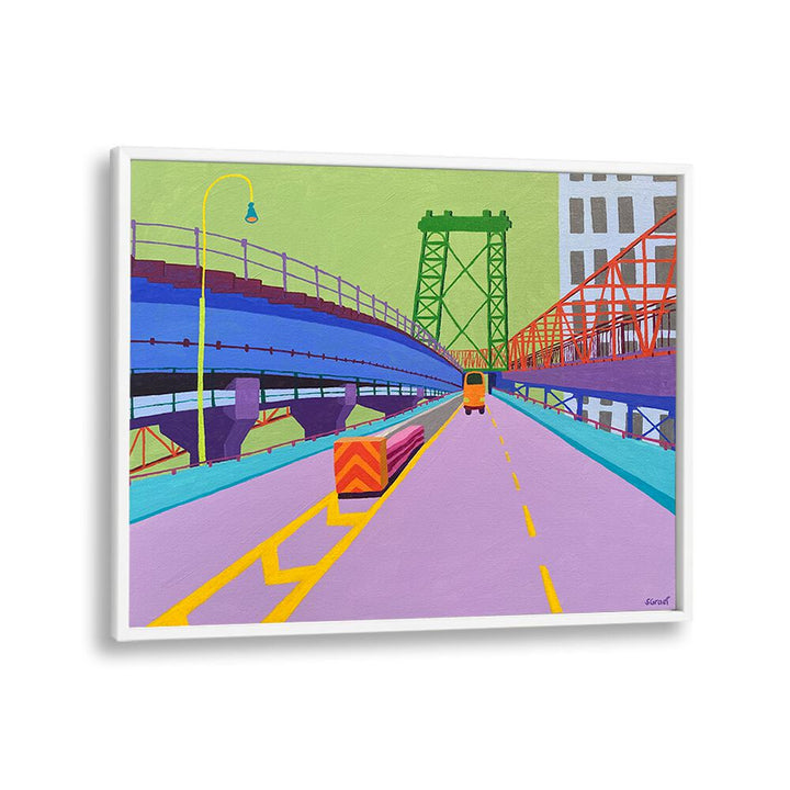 williamsburg bridge landscape art prints in White Plain Frame