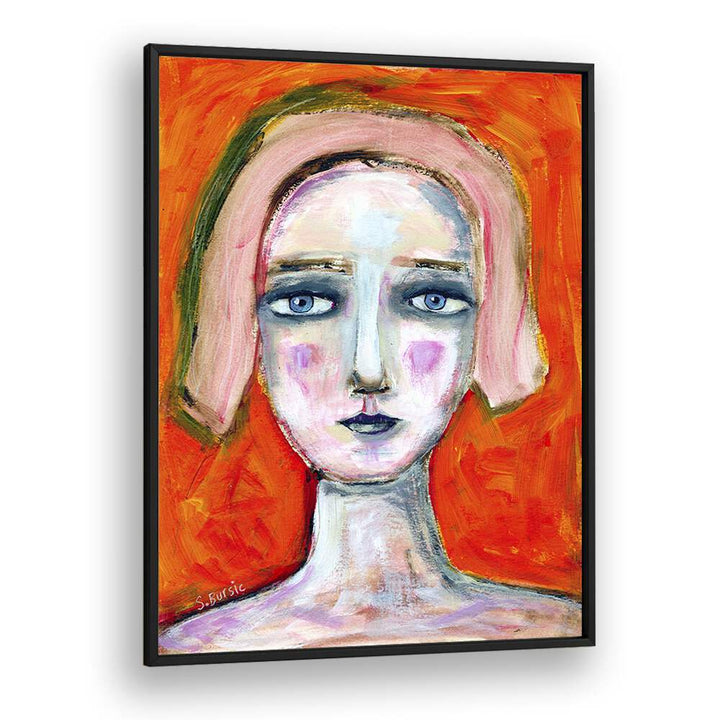 woman in orange women illustration paintings in Black Plain Frame