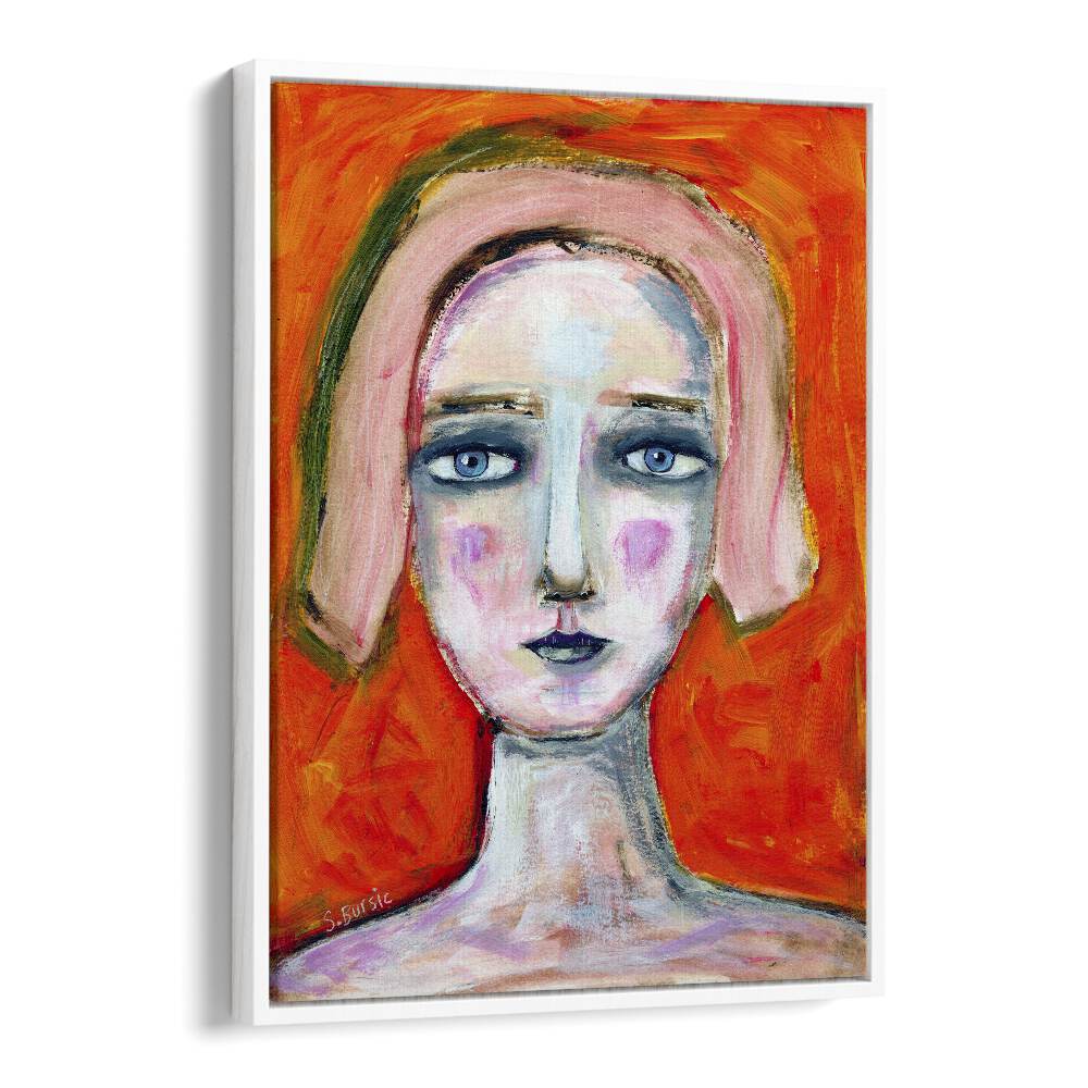 woman in orange women illustration paintings in White Floater Frame