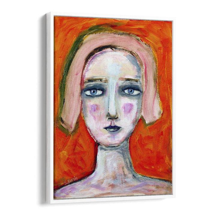 woman in orange women illustration paintings in White Floater Frame