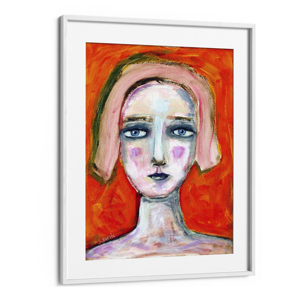 woman in orangewomen illustration paintings in White Frame With Mount